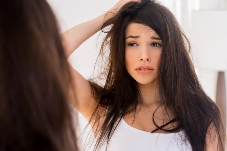 Woman with oily hair